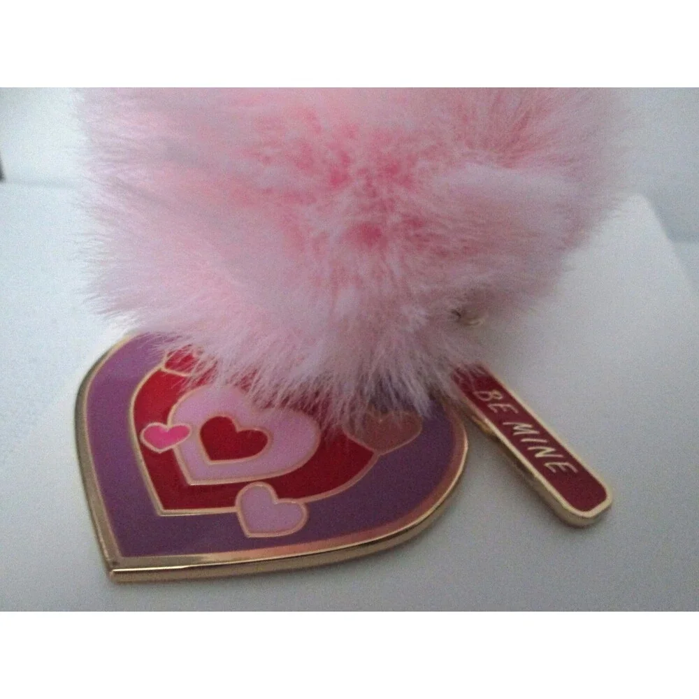 FOREVER 21  BE MINE  PINK POM POM ENAMEL KEYCHAIN